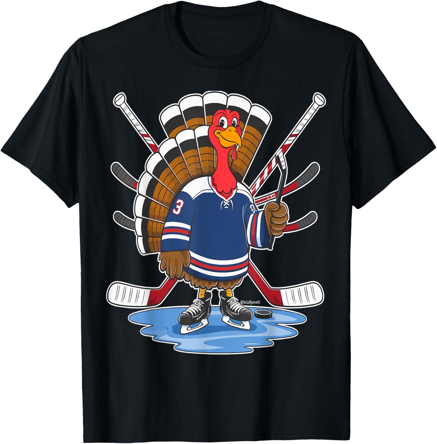 Thanksgiving Ice Hockey Turkey Day Sport Men Boys Kids T-Shirt - T-Shirt | Black