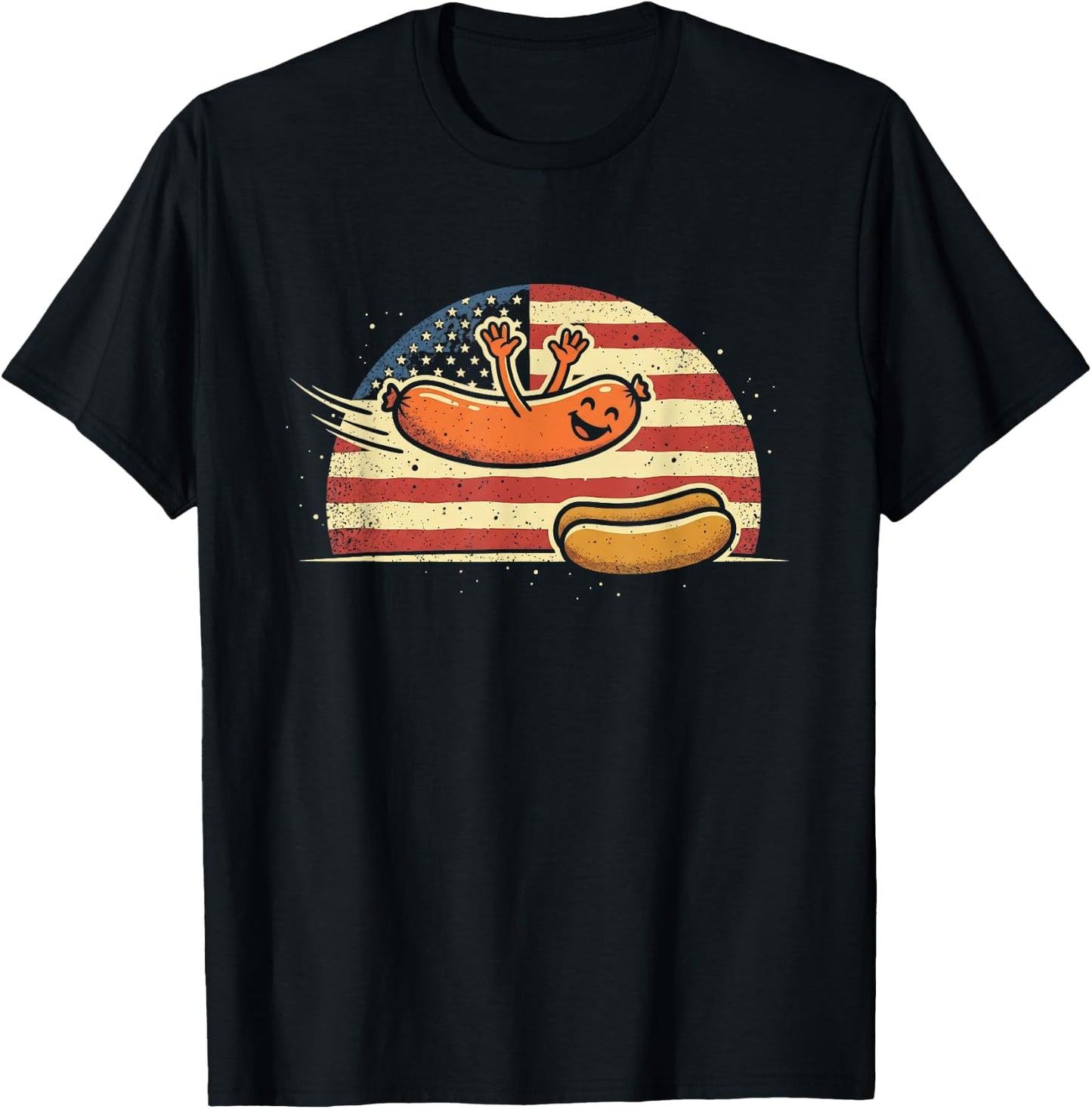 Hot Dog Jumping Into Bun Funny Sausage BBQ High Dive T-Shirt - T-Shirt | Black