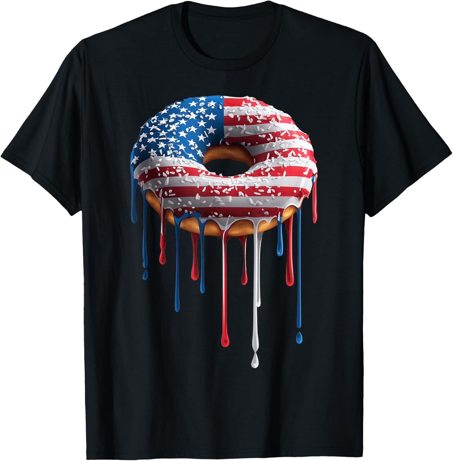 Donut Doughnut Sprinkles American Flag USA Drip Graffiti T-Shirt - T-Shirt | Black
