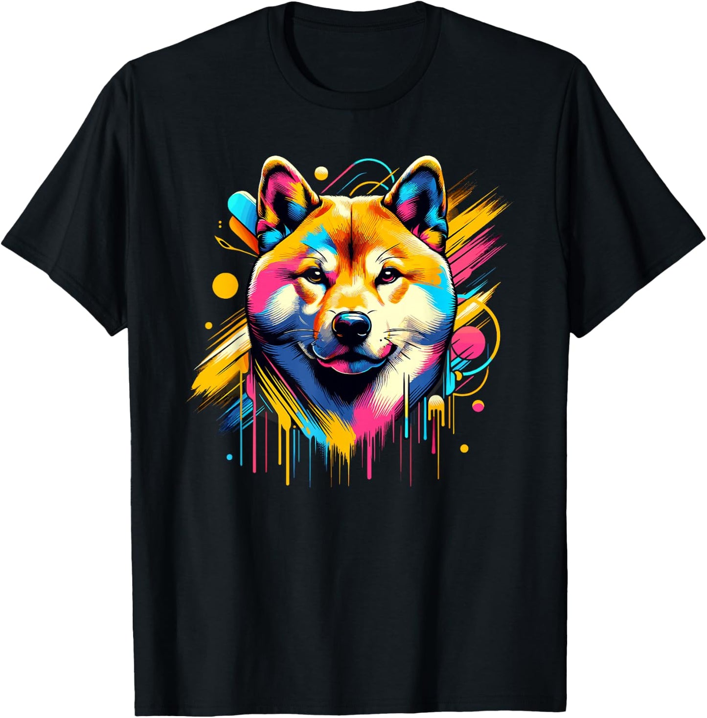 Splash Art Japanese Shiba Inu , Black, S T-Shirt - T-Shirt | Black