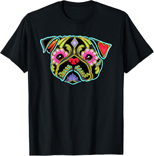 Black Pug - Day of the Dead Sugar Skull Dog Men Women Kids