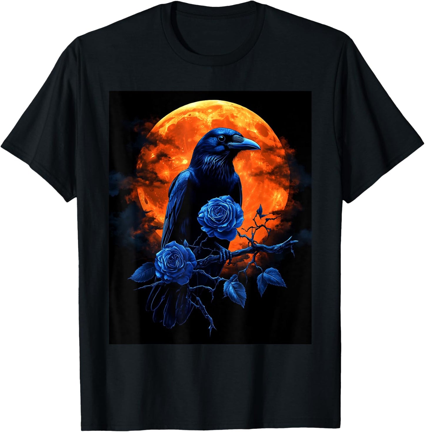 Raven Rose Moon Scary Black Gothic Spooky Women Black Crow T-Shirt - T-Shirt | Black
