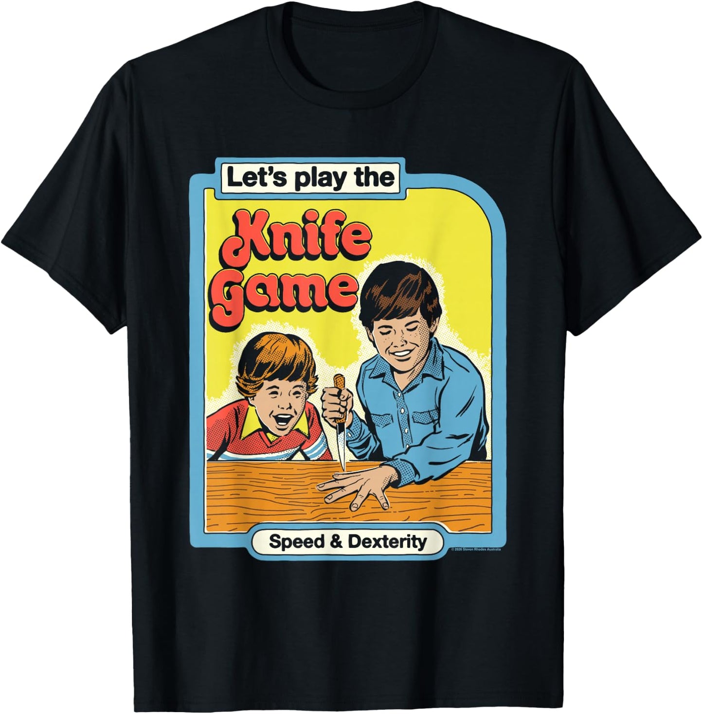 Steven Rhodes Let's Play the Knife Game Retro Dark Humor T-Shirt - T-Shirt | Black