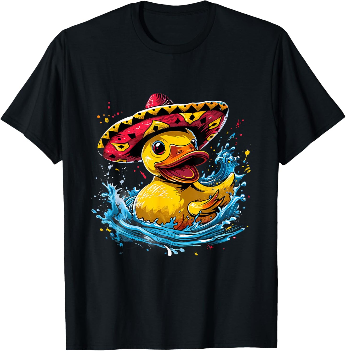 Rubber Duck Water Splash Mexican Sombrero Rubber Duckling T-Shirt - T-Shirt | Black