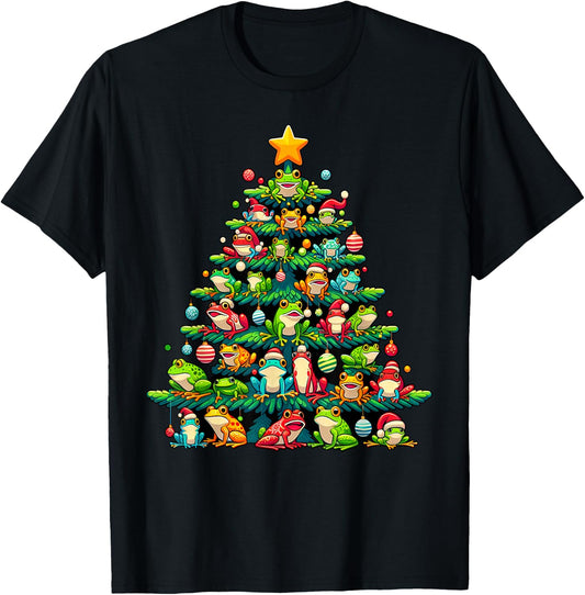 Cute Frog Christmas Tree Funny Xmas Frog Lover Men Women T-Shirt - T-Shirt | Black