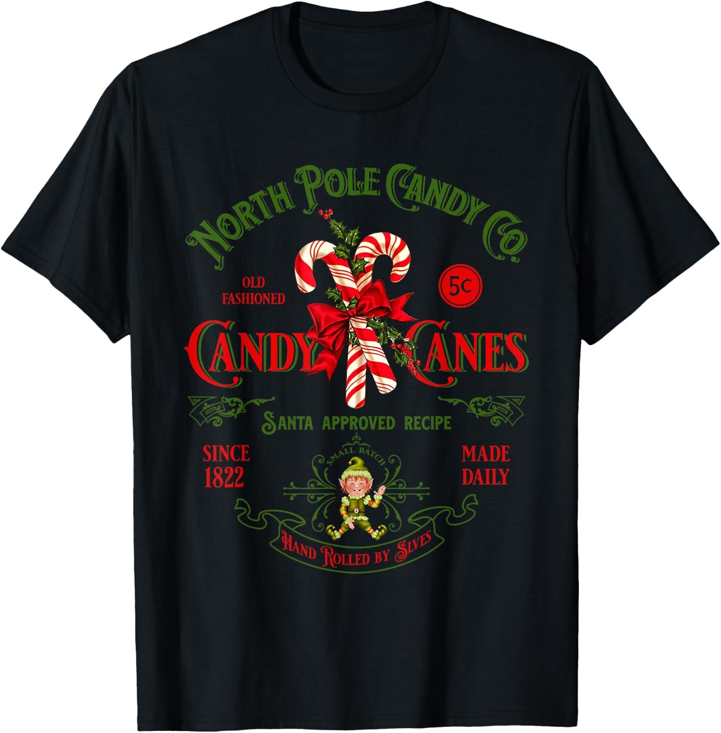 Vintage Funny Christmas Candy Cane North Poles Xmas Costume T-Shirt - T-Shirt | Black