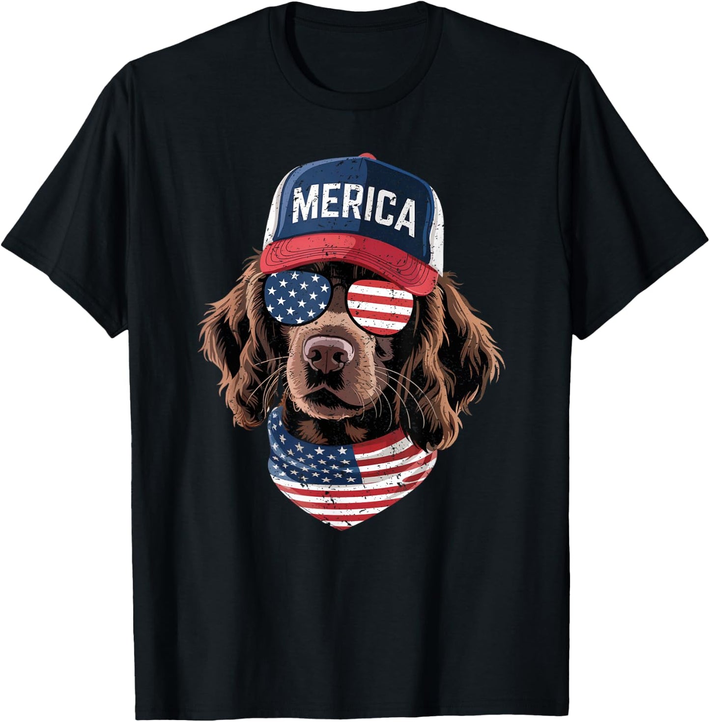 Boykin Spaniel 4th of July US American Flag Dog Patriotic T-Shirt - T-Shirt | Black