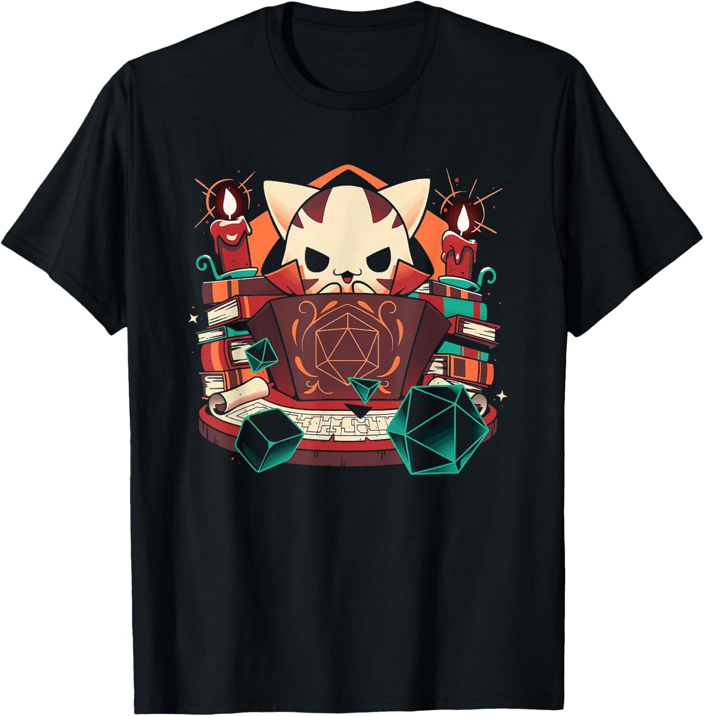 Dungeon and Cats Tabletop Gaming Role Player T-Shirt - T-Shirt | Black
