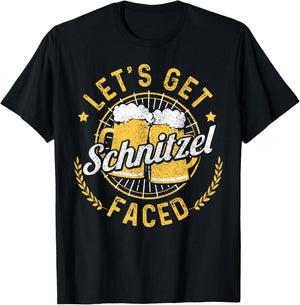 Let's Get Schnitzel Faced Oktoberfest German Funny Gift T-Shirt - T-Shirt | Black