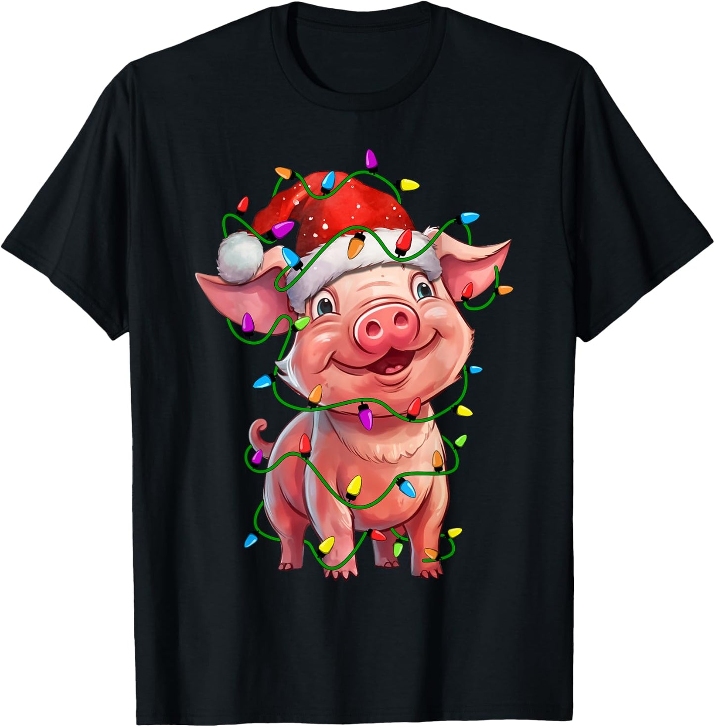 Pig Santa Christmas Tree Lighting Xmas Funny T-Shirt - T-Shirt | Black
