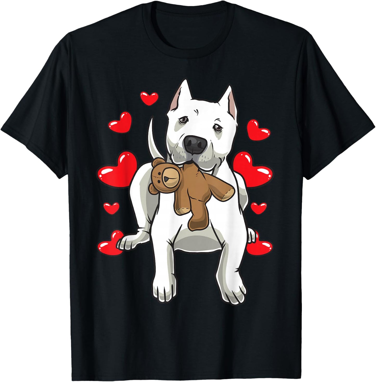 Dogo Argentino Dog With Stuffed Animal And Hearts T-Shirt - T-Shirt | Black