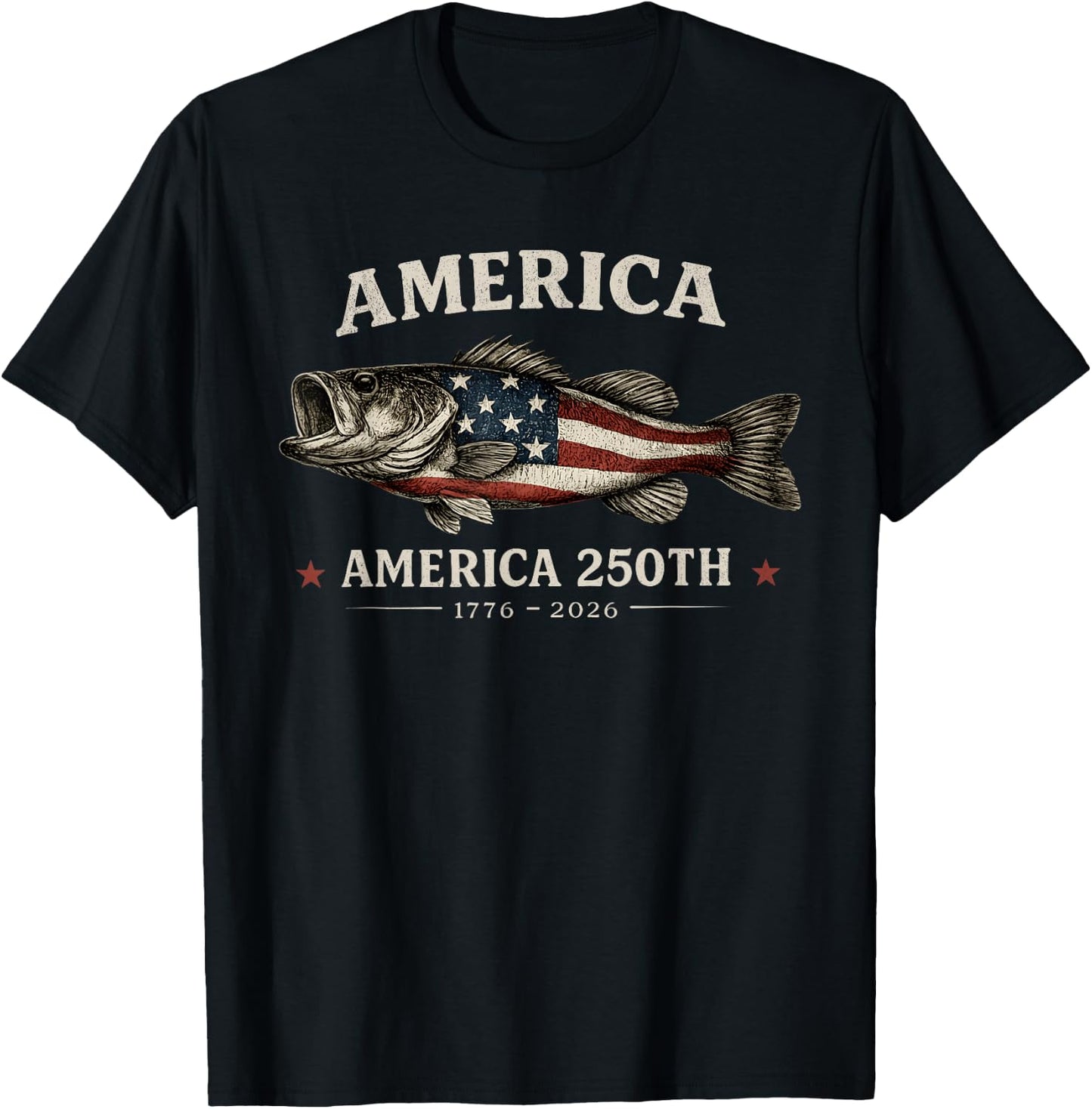 250 America Years 1776 2026 Fishing USA Flag 250th Birthday T-Shirt - T-Shirt | Black