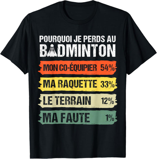 Why I Lose At Badminton Humor Badiste Gift Vintage , Black, S T-Shirt - T-Shirt | Black