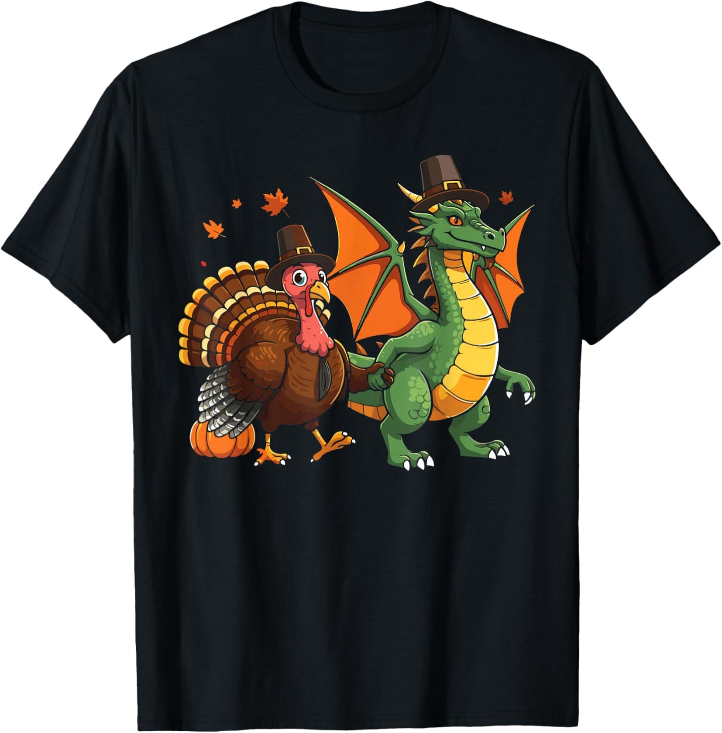 Dragon Turkey pilgrim thanksgiving pumpkin kids boys girls T-Shirt - T-Shirt | Black