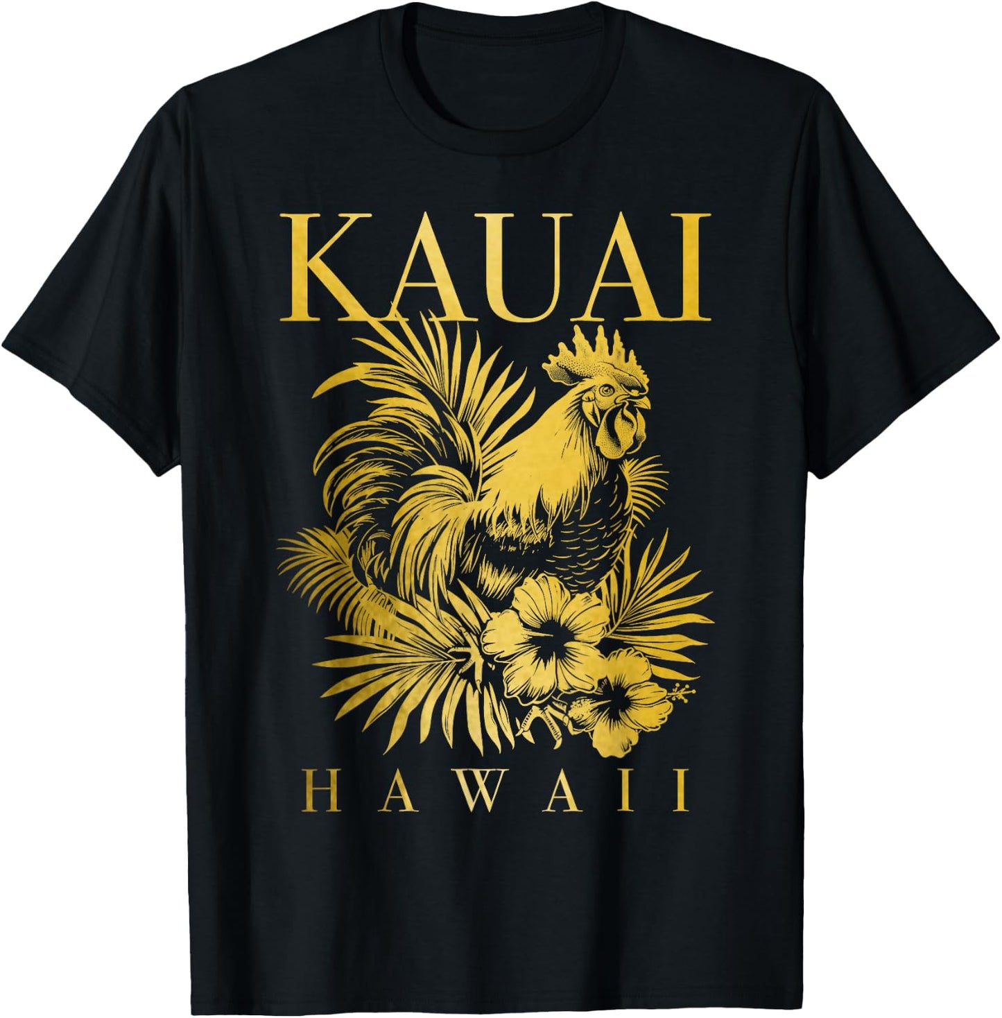 Kauai Hawaii Chicken Hawaiian Hibiscus Flowers Vintage T-Shirt - T-Shirt | Black