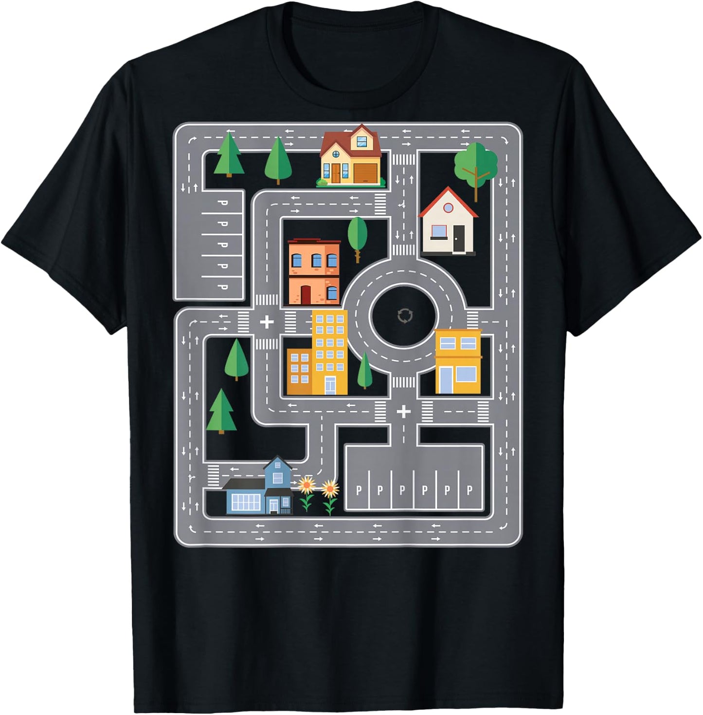 Cool Play Mat Car Racing Track City On Back Cute Toddler , black T-Shirt - T-Shirt | Black