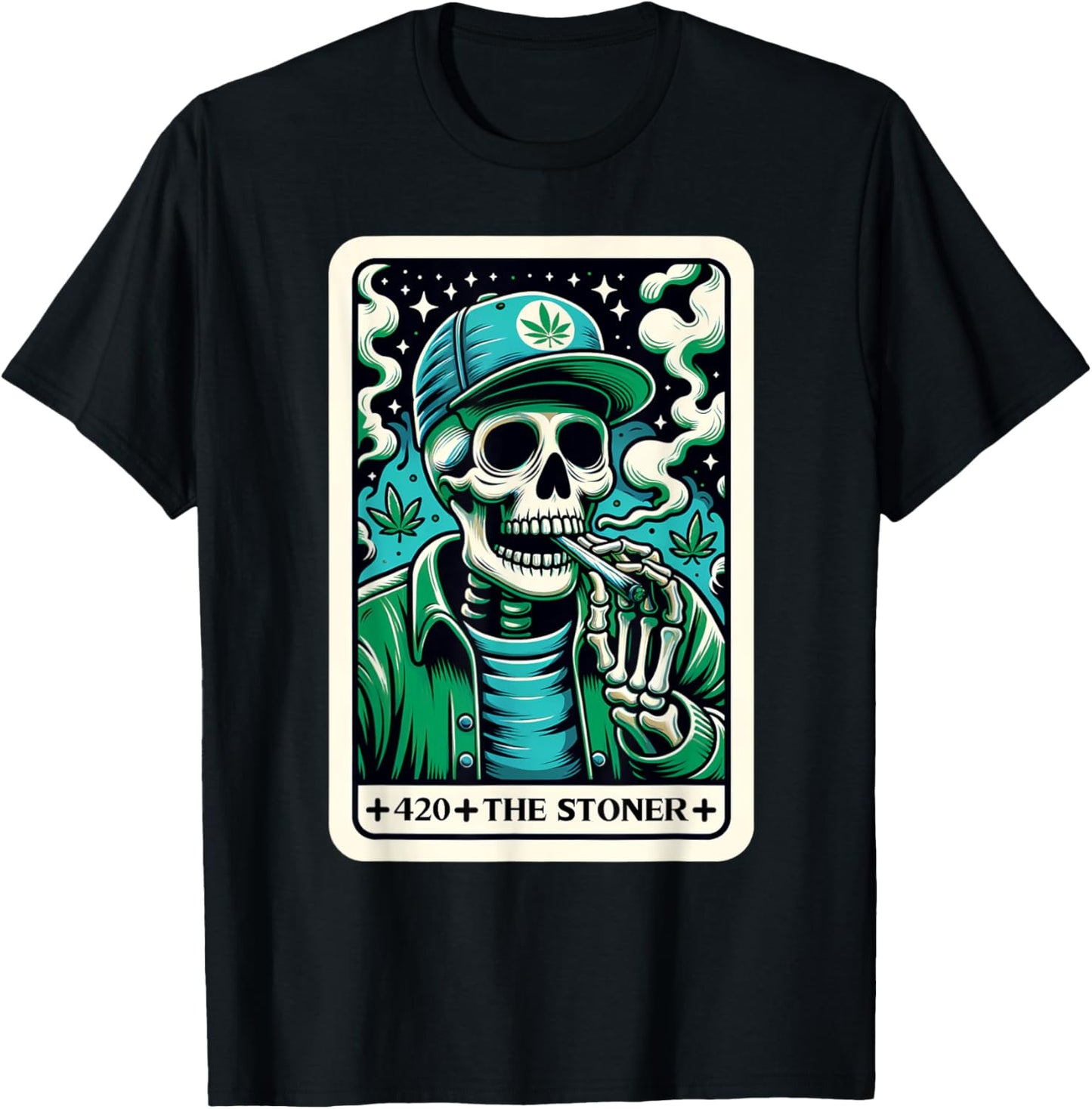 Tarot Card The Stoner Weed Lover Skeleton Cannabis 420 T-Shirt - T-Shirt | Black