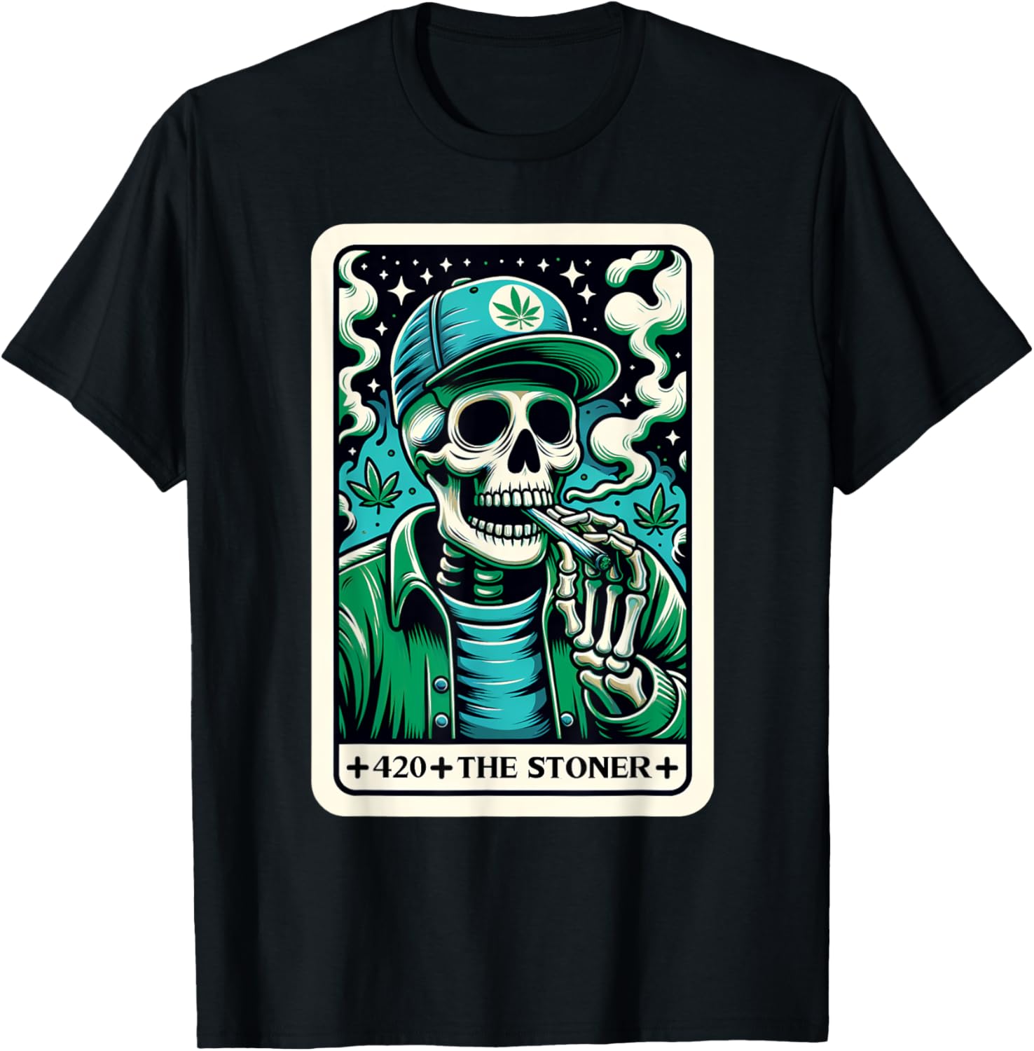 Tarot Card The Stoner Weed Lover Skeleton Cannabis 420 T-Shirt - T-Shirt | Black