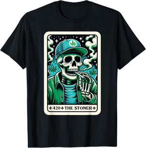 Tarot Card The Stoner Weed Lover Skeleton Cannabis 420 T-Shirt - T-Shirt | Black