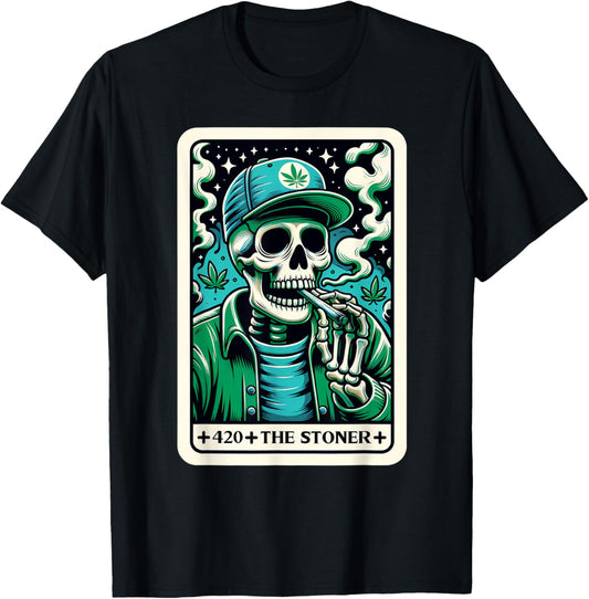 Tarot Card The Stoner Weed Lover Skeleton Cannabis 420 T-Shirt - T-Shirt | Black