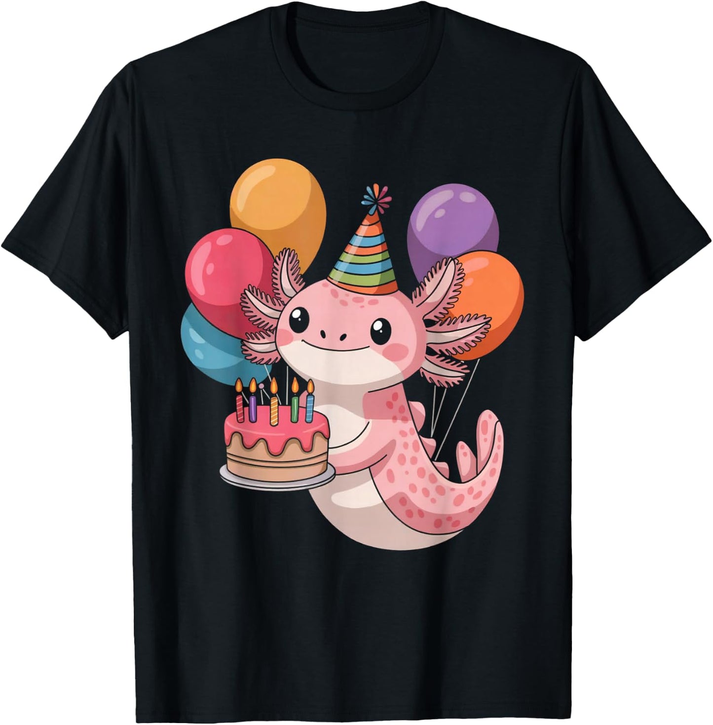 Axolotl Birthday Party Kawaii Bday Boys Girls Cute Axolotl T-Shirt - T-Shirt | Black