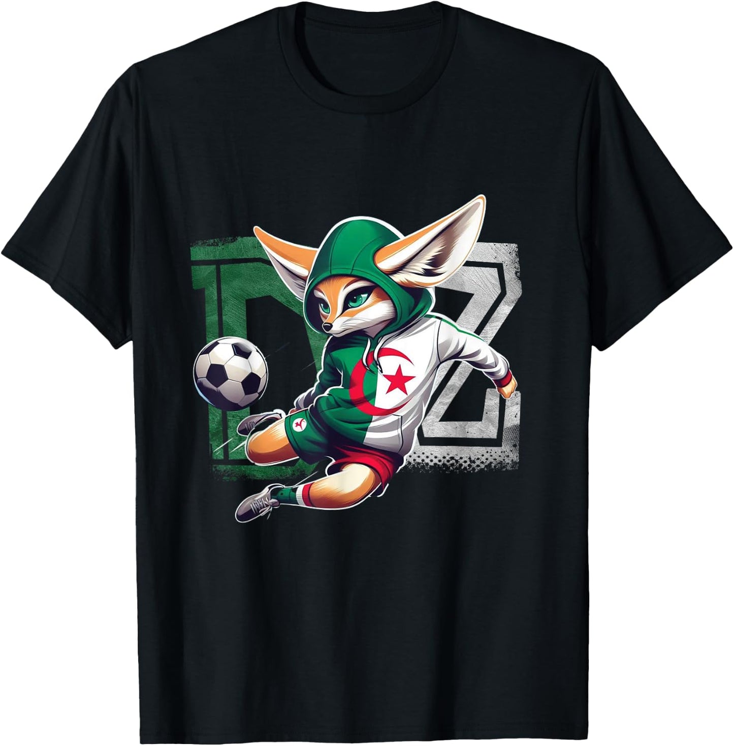 Fennec Algerian Flag Football Gift Jersey Dz , Black, S T-Shirt - T-Shirt | Black