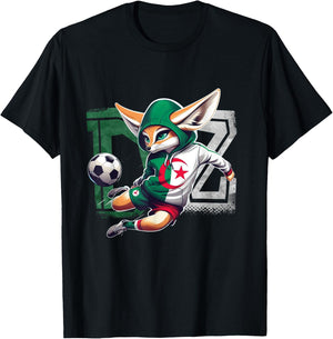 Fennec Algerian Flag Football Gift Jersey Dz , Black, S T-Shirt - T-Shirt | Black