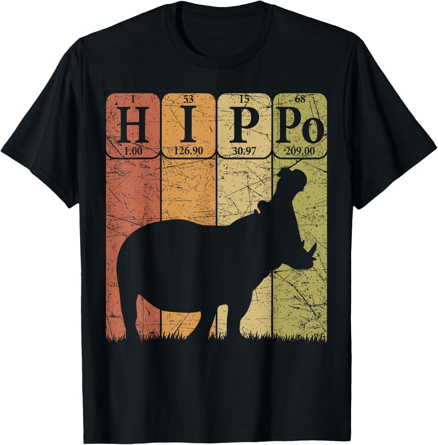 Hippo Periodic Table Elements Hippo Lover Hippopotamus Retro T-Shirt - T-Shirt | Black