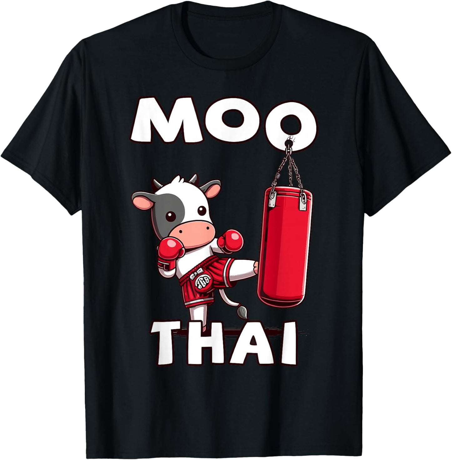 Moo Thai, Muay Thai | Thai Boxing For Kids | Muay Thai, Cow T-Shirt - T-Shirt | Black