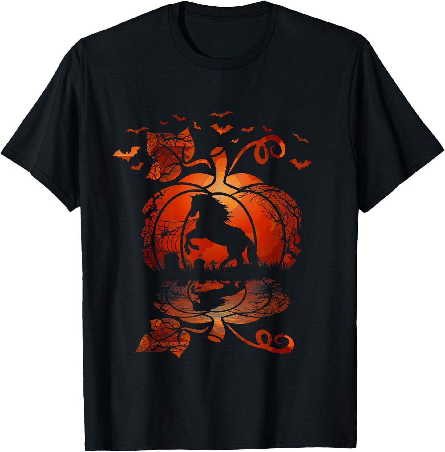Fall Cute Horse In The Pumpkin Funny Halloween Autumn Happy T-Shirt - T-Shirt | Black