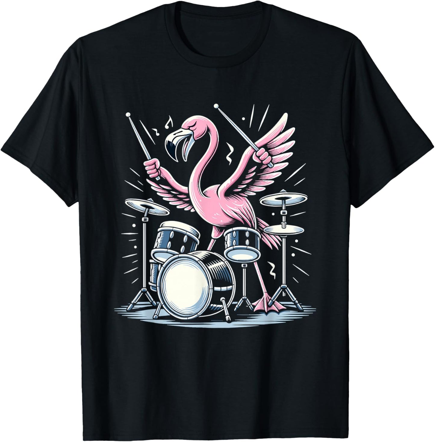 Drummer Flamingo Drumming Player Playing Drums Drumset T-Shirt - T-Shirt | Black