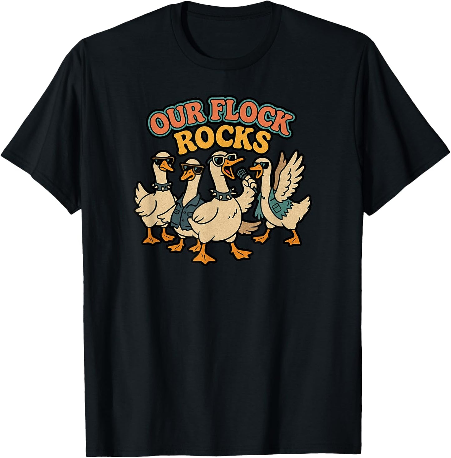 Our Flock Rocks, Punk Geese, Bird Group Vacation Fun T-Shirt - T-Shirt | Black