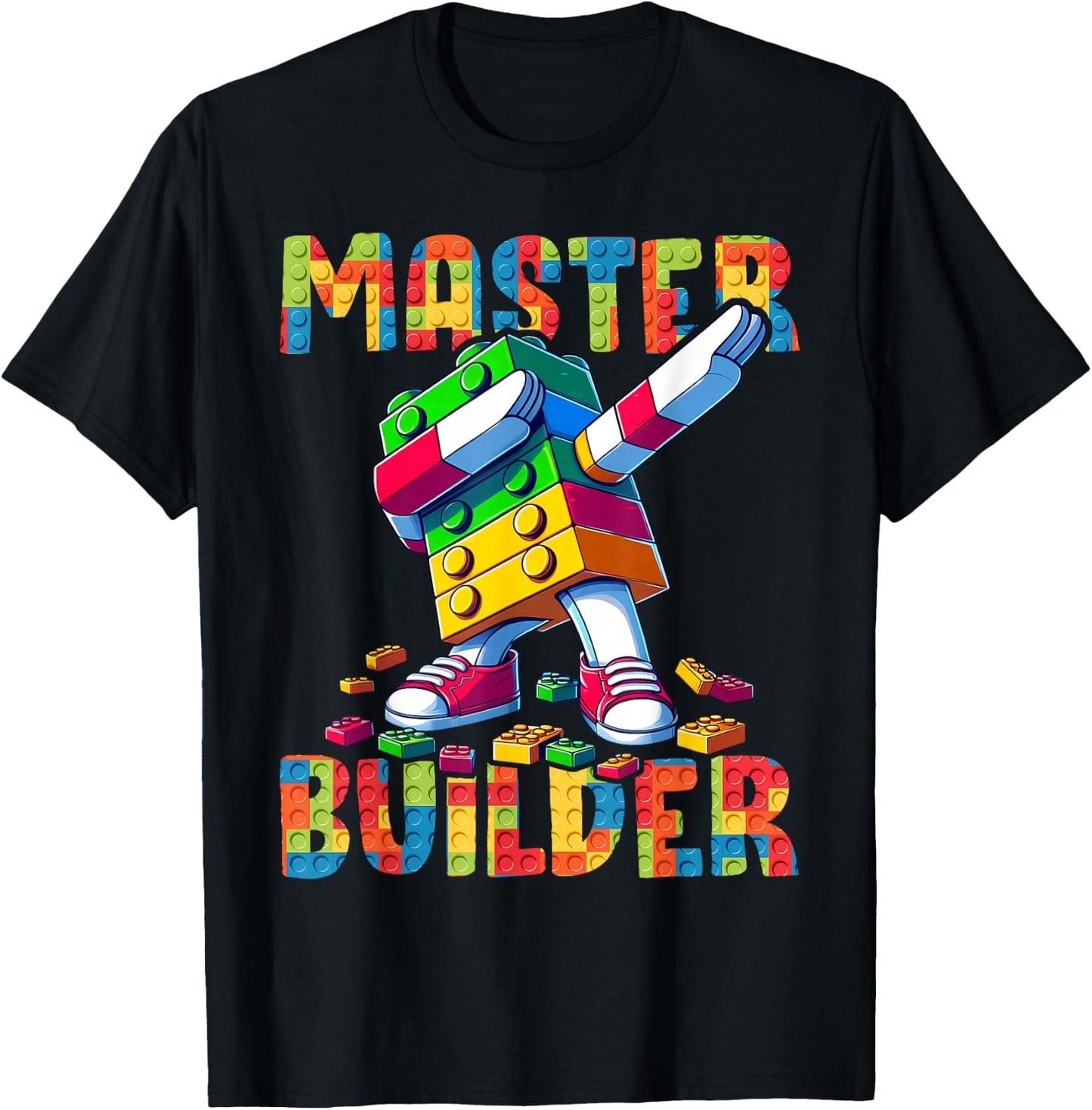 Master Builder Dabbing Blocks Bricks Building Kids Boys Fun T-Shirt - T-Shirt | Black