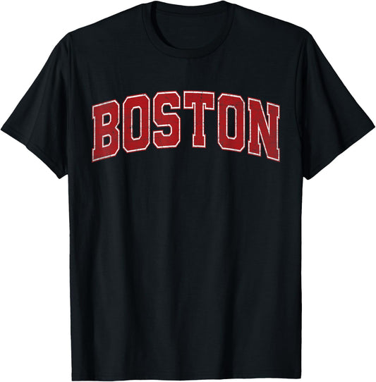 Boston MA Vintage Sports Red Retro Text T-Shirt - T-Shirt | Black