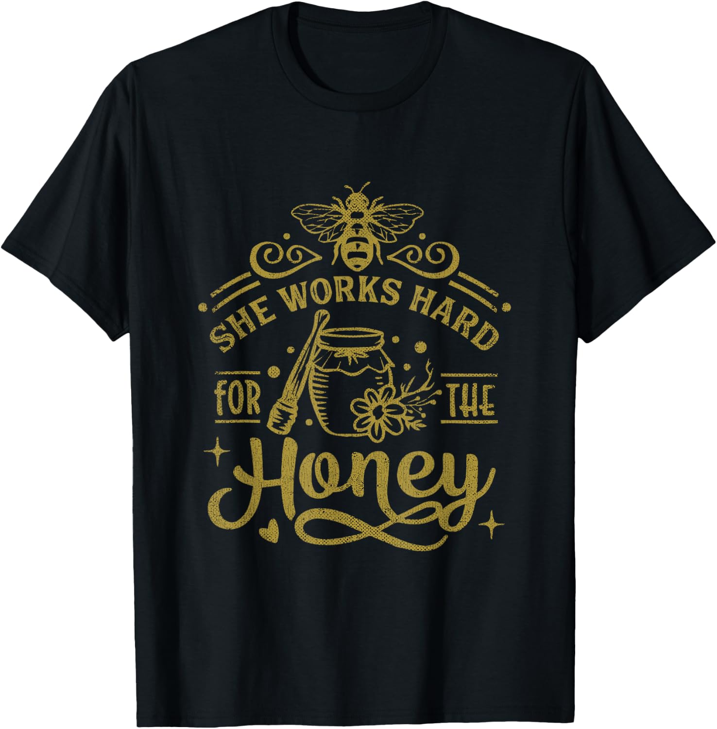She Works Hard For The Honey Beekeeping Funny Bee Keeper T-Shirt - T-Shirt | Black