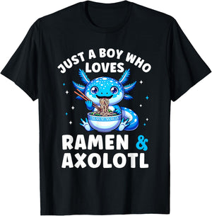 Kawaii Just a Boy Who Loves Axolotl Ramen Cutecore T-Shirt - T-Shirt | Black