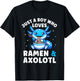 Kawaii Just a Boy Who Loves Axolotl Ramen Cutecore T-Shirt - T-Shirt | Black