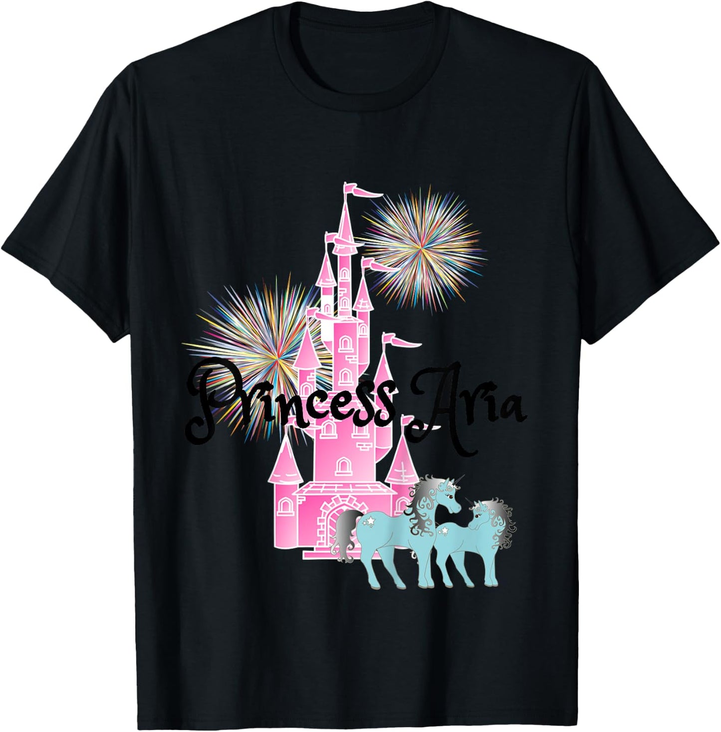 Kids Princess Aria Name Girls Personalized Custom T-Shirt - T-Shirt | Black
