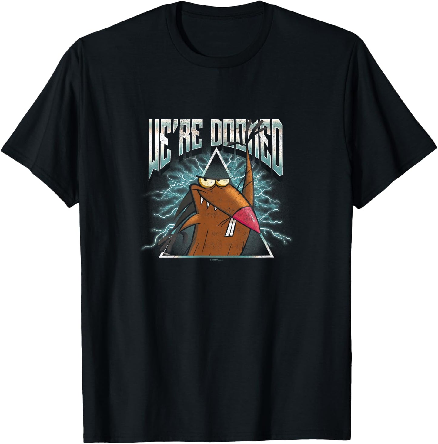 Angry Beavers Daggett We're Doomed Lightning Metal Badge T-Shirt - T-Shirt | Black
