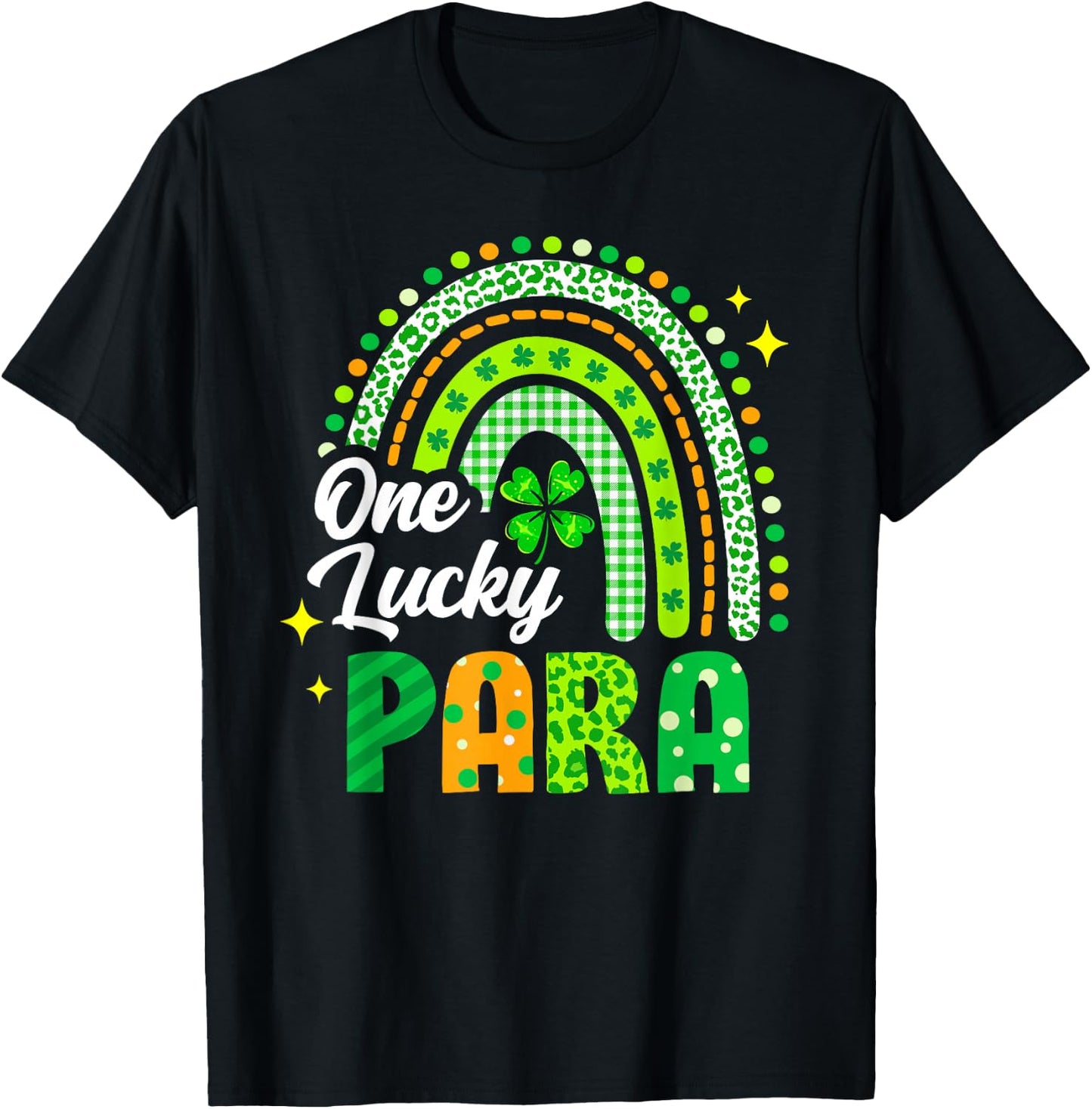 One Lucky Para St Patrick's Day Rainbow Leopard Shamrock T-Shirt - T-Shirt | Black
