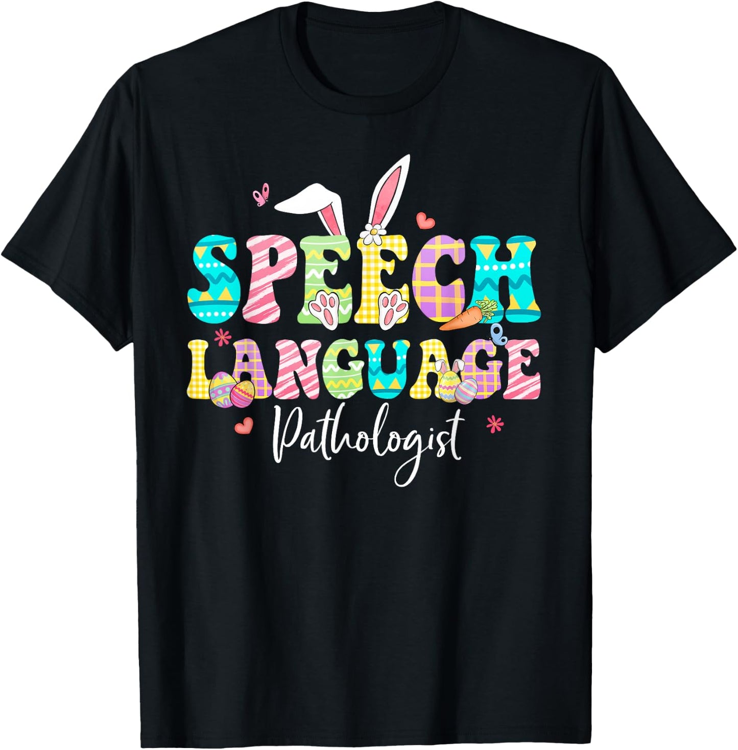 Speech Language Pathologist Happy Easter SLP Bunny Eggs T-Shirt - T-Shirt | Black