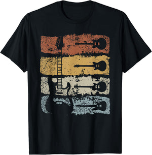 Guitar Player Rock Music Retro Guitar , black T-Shirt - T-Shirt | Black