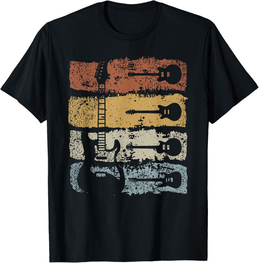 Guitar Player Rock Music Retro Guitar , black T-Shirt - T-Shirt | Black