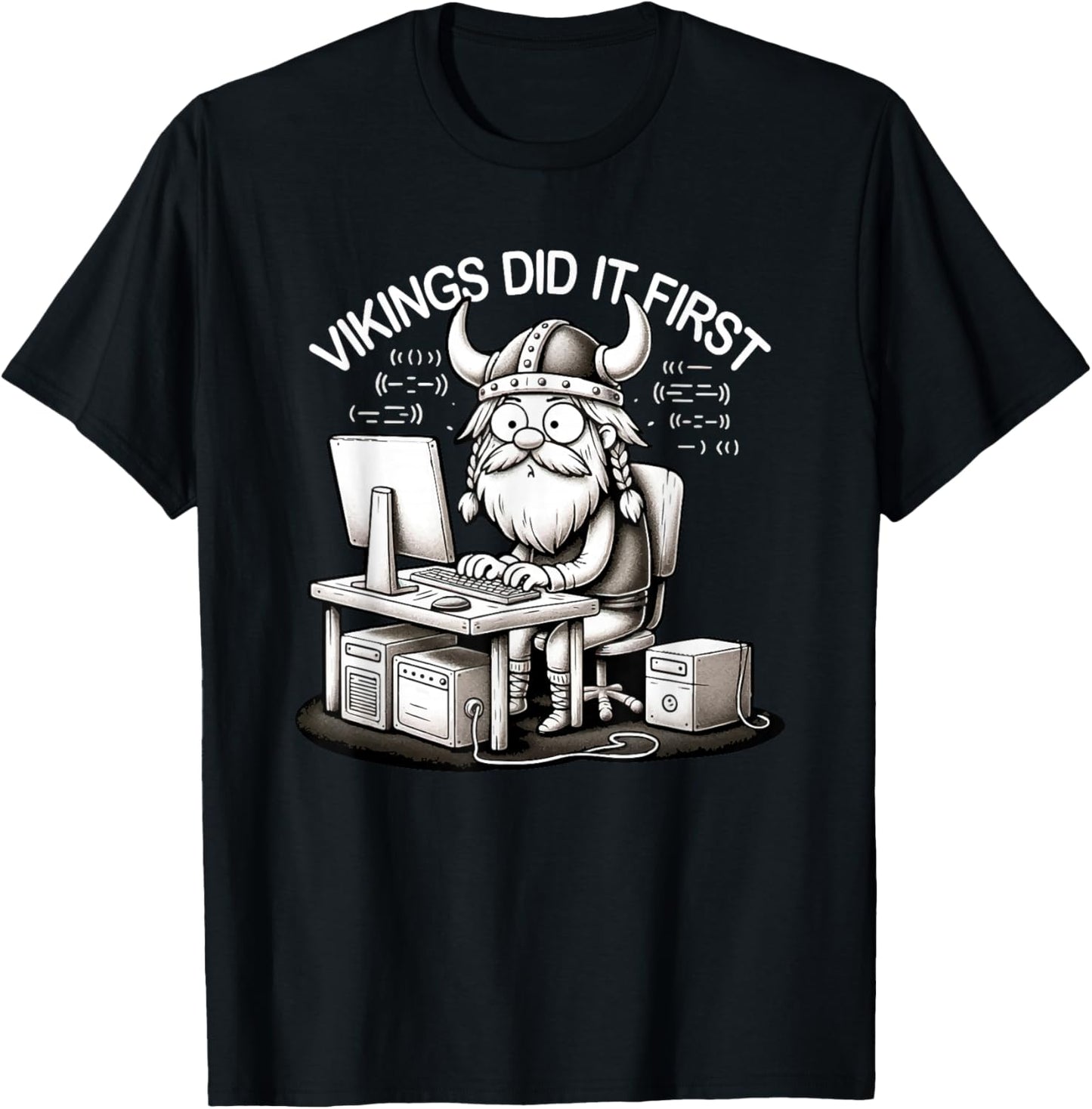 Vikings Did It First Bearded Viking Computer PC Walhalla , black T-Shirt - T-Shirt | Black
