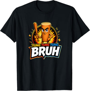 Surreal Italian Brainrot Meme Tung Tung Tung Sahur Bruh T-Shirt - T-Shirt | Black