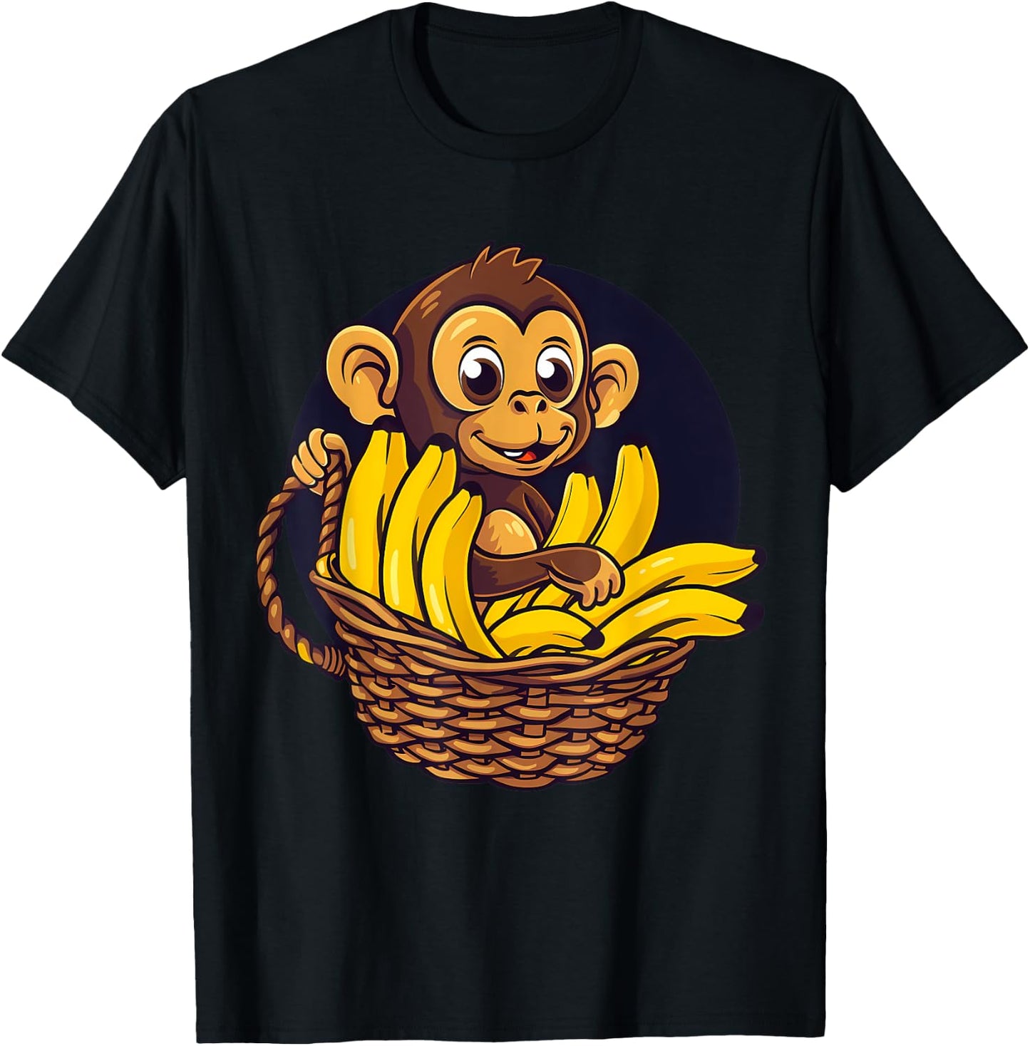 Banana Monkey Cute Monkey Drawing Bananas Fruit Artwork T-Shirt - T-Shirt | Black