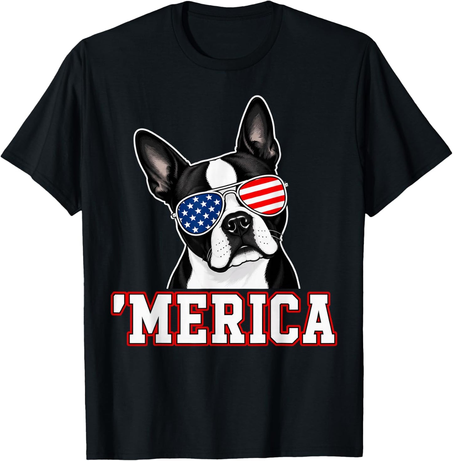 Merica Boston Terrier 4th of July T-Shirt - T-Shirt | Black
