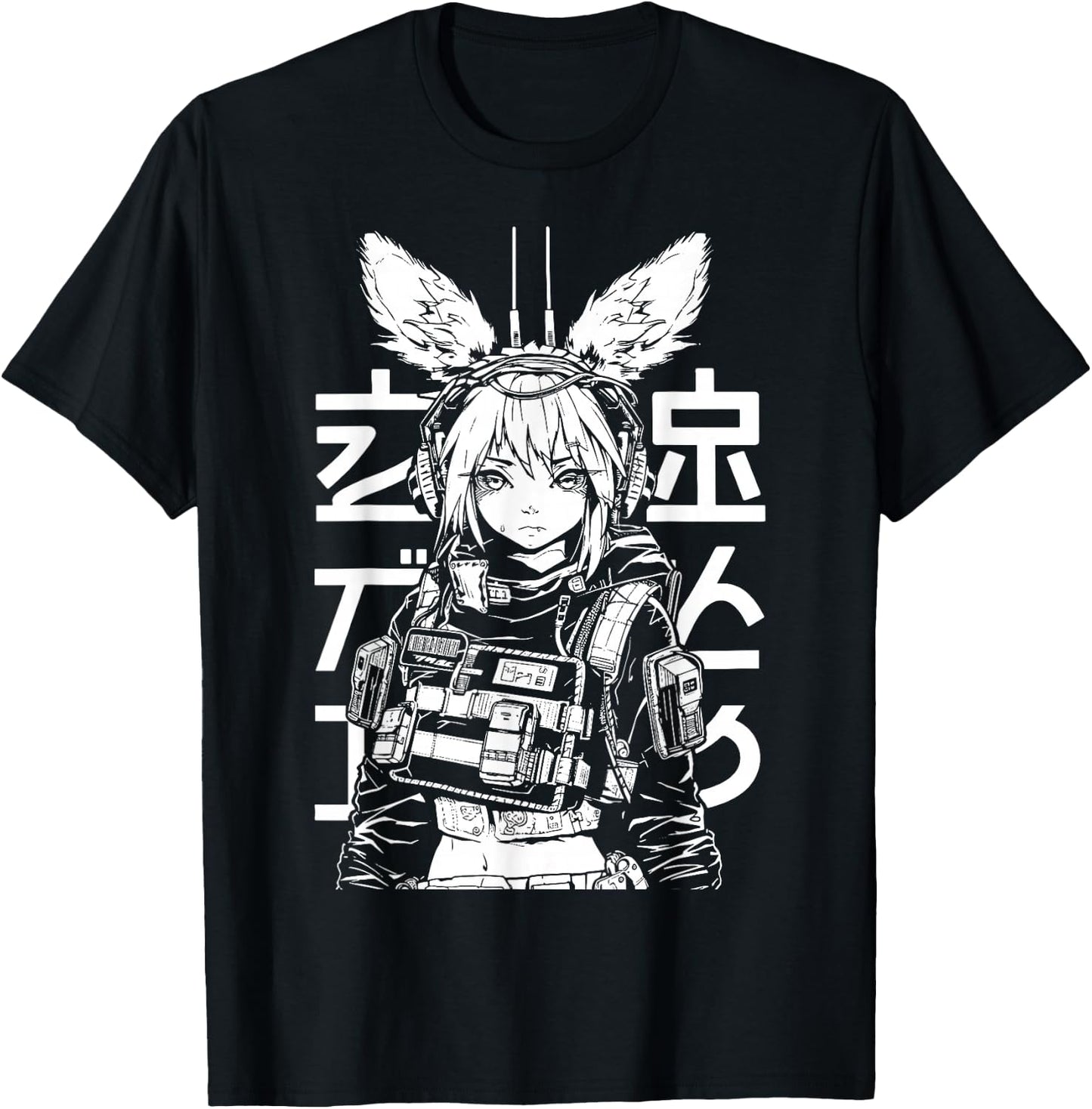 Anime Manga Punk Bunny Girl | Cyberpunk Japanese Harajuku T-Shirt - T-Shirt | Black