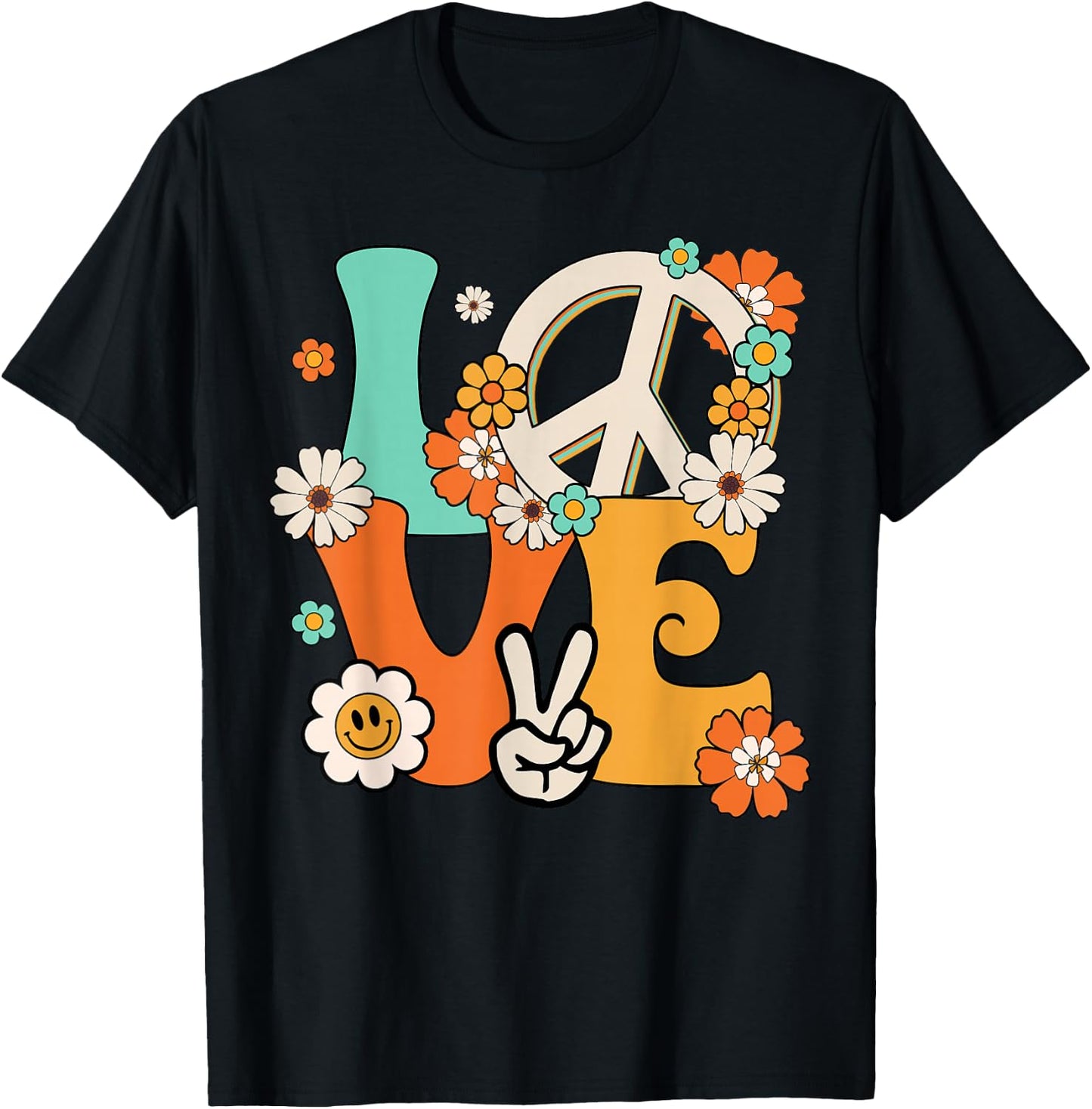 Peace Sign Love 60s & 70s Hippie Style Shirt T-Shirt - T-Shirt | Black