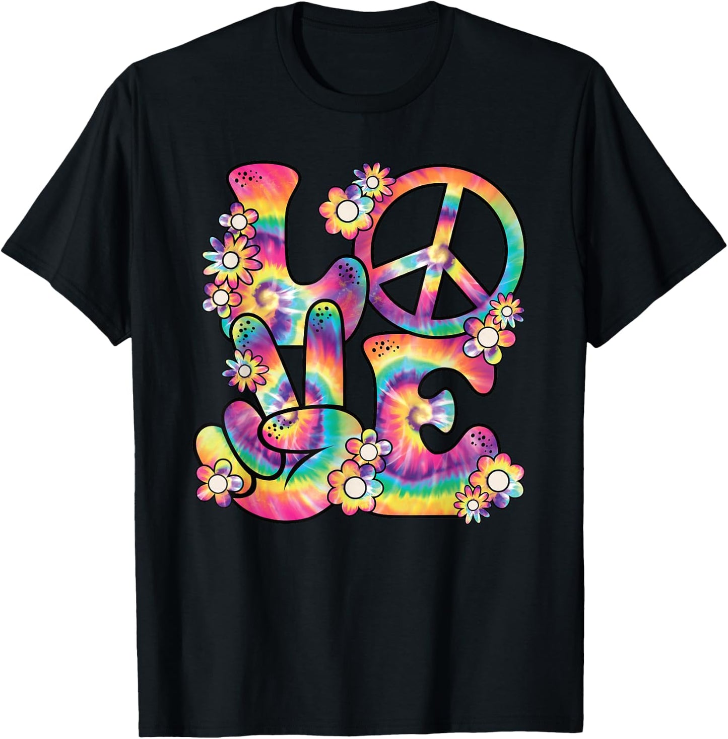 Hippie Love Peace 60s 70s Theme Party Outfit Costume , black T-Shirt - T-Shirt | Black